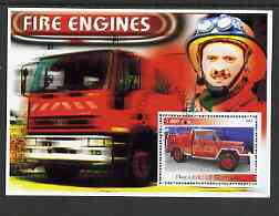 Somalia 2002 Fire Engines #1 perf s/sheet fine cto used (Image shows Col Evegeny Chernyshov, Chief of Moscow City Fire Department, recently awarded National Hero Star), stamps on fire
