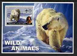 Somalia 2002 Wild Animals #02 (Polar Bears) perf s/sheet (also showing Baden Powell and Scout & Guide Logos) fine cto used, stamps on animals, stamps on bears, stamps on scouts, stamps on guides