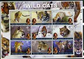 Somalia 2002 Wild Cats perf sheetlet containing set of 9 values (also showing Baden Powell and Scout & Guide Logos) fine cto used, stamps on cats, stamps on lions, stamps on scouts, stamps on guides