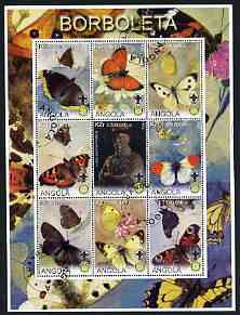 Angola 2000 Butterflies perf sheetlet #02 containing set of 9 values each with Rotary & Scouts Logos, fine cto used, stamps on butterflies, stamps on rotary, stamps on scouts