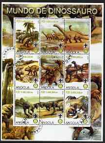 Angola 2000 Dinosaurs perf sheetlet containing set of 9 values each with Rotary & Scouts Logos, fine cto used, stamps on dinosaurs, stamps on rotary, stamps on scouts