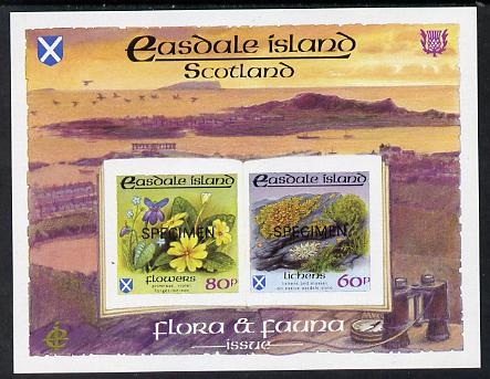 Easdale 1988 Flora & Fauna definitive imperf sheetlet containing 60p (Lichens) & 80p (Spring Flowers) overprinted SPECIMEN unmounted mint, stamps on flowers, stamps on violas  