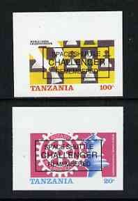 Tanzania 1986 World Chess/Rotary imperf set of 2 optd Space Shuttle Challenger Remembered unmounted mint, status unknown, stamps on chess, stamps on rotary, stamps on space, stamps on shuttle