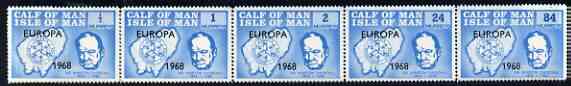 Calf of Man 1968 Europa 1968 optd on Churchill perf 14.5 set of 5 in light blue (as Rosen CA111-15) unmounted mint, stamps on personalities, stamps on churchill, stamps on constitutions, stamps on  ww2 , stamps on masonry, stamps on masonics, stamps on , stamps on maps, stamps on europa