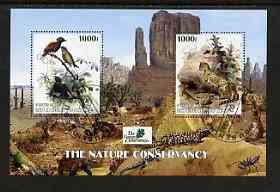 Benin 2003 The Nature Conservancy perf m/sheet containing 2 x 1000f values (birds & cats by John Audubon) fine cto used, stamps on wildlife, stamps on birds, stamps on cats, stamps on environment, stamps on cacti, stamps on turtles, stamps on reptiles, stamps on audubon