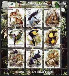 Mauritania 2003 The Nature Conservancy perf sheetlet containing set of 9 values (Birds & Animals by John Audubon) fine cto used, stamps on wildlife, stamps on cats, stamps on environment, stamps on birds, stamps on audubon