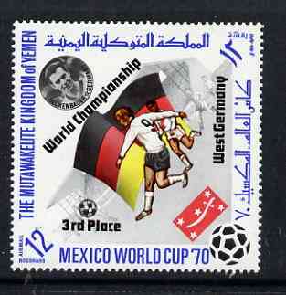Yemen - Royalist 1970 World Cup Football 12b value (Germany Mi 982) (perf diamond shaped) opt'd 'World Championship West Germany 3rd Place' in black unmounted mint*, stamps on football, stamps on sport