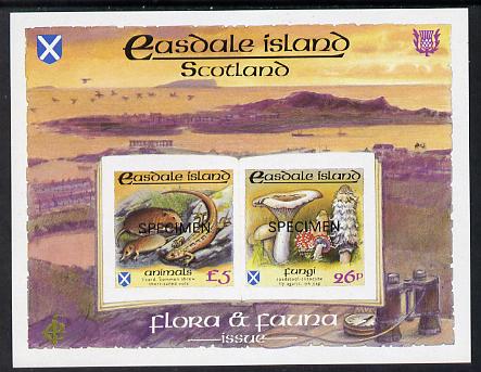 Easdale 1988 Flora & Fauna definitive imperf sheetlet containing 26p (Fungi) & \A35 (Animals) overprinted SPECIMEN unmounted mint, stamps on animals  fungi  