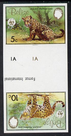Belize 1983 WWF - Jaguar 5c & 10c in imperf se-tenant tete-beche gutter pair unmounted mint (SG 756-7), stamps on wwf    animals    cats, stamps on  wwf , stamps on 