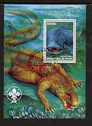 Benin 2003 Dinosaurs perf m/sheet #02 with Scout Logo fine cto used, stamps on dinosaurs, stamps on scouts