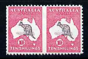 Australia 1913 Roo 10s horiz pair imperf between being a 'Hialeah' forgery on gummed paper (as SG 14var), stamps on animals, stamps on kangaroos, stamps on , stamps on  kg5 , stamps on , stamps on forgery, stamps on forgeries