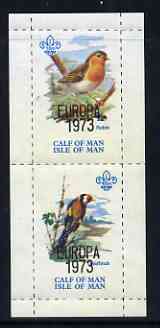 Calf of Man 1973 Europa optd on Birds rouletted m/sheet (showing 10m Robin & 45m Goldfinch) unmounted mint with Scout logo, Rosen CA314MS, stamps on europa, stamps on birds, stamps on robin, stamps on goldfinch, stamps on scouts