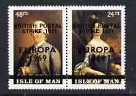 Calf of Man 1971 POSTAL STRIKE overprinted on Europa 1969 opt'd on Paintings from Manx Museum #1 perf set of 2 unmounted mint, stamps on arts, stamps on museums, stamps on strike, stamps on europa