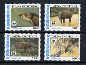 Nicaragua 1985 WWF Endangered Animals (Baird's Tapir) perf set of 4 unmounted mint, SG 2714-17, stamps on animals, stamps on wwf, stamps on tapir, stamps on  wwf , stamps on 