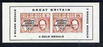 Calf of Man 1968 Olympic Games Mexico overprinted on Churchill imperf m/sheet additionally optd with Medals Won (8 & 96m brown) (Rosen CA136MS) unmounted mint, stamps on churchill, stamps on maps, stamps on personalities, stamps on sport, stamps on olympics