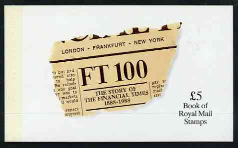 Great Britain 1988 The Story of the Financial Times Â£5 Prestige booklet complete and very fine, SG DX9, stamps on newspapers, stamps on financial, stamps on money