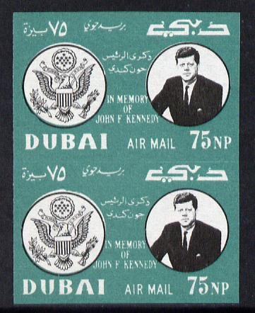 Dubai 1964 Kennedy Memorial Issue 75np unmounted mint imperf pair (as SG 47)*, stamps on kennedy  personalities