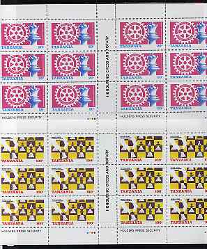 Tanzania 1986 World Chess/Rotary perf set of 2 in complete sheets of 12 (2 panes of 6) SG 461-2 unmounted mint, stamps on chess, stamps on rotary