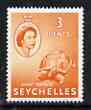 Seychelles 1954-61 Giant Tortoise 3c orange (from def set) unmounted mint, SG 175, stamps on seychelles, stamps on reptiles, stamps on tortoises