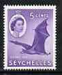 Seychelles 1954-61 Flying Fox 5c (from def set) unmounted mint, SG 175a, stamps on seychelles, stamps on animals, stamps on fox, stamps on  fox , stamps on foxes, stamps on  