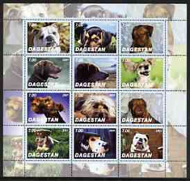 Dagestan Republic 2001 Dogs #02 perf sheetlet containing complete set of 12 values, unmounted mint, stamps on dogs, stamps on 