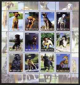 Buriatia Republic 2001 Dogs #1 (various breeds) perf sheetlet containing complete set of 12 values, unmounted mint, stamps on dogs, stamps on 