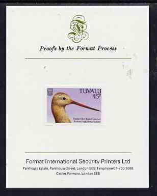 Tuvalu 1988 Bar-Tailed Godwit 45c imperf proof mounted on Format International proof card, stamps on birds, stamps on godwits