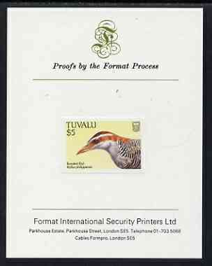 Tuvalu 1988 Banded Rail $5 imperf proof mounted on Format International proof card, stamps on , stamps on  stamps on birds