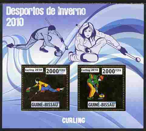 Guinea - Bissau 2010 Winter Olympic Sports - Curling perf sheetlet containing 2 values in gold unmounted mint, stamps on olympics, stamps on sport, stamps on curling