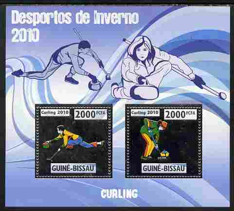Guinea - Bissau 2010 Winter Olympic Sports - Curling perf sheetlet containing 2 values in silver unmounted mint, stamps on olympics, stamps on sport, stamps on curling