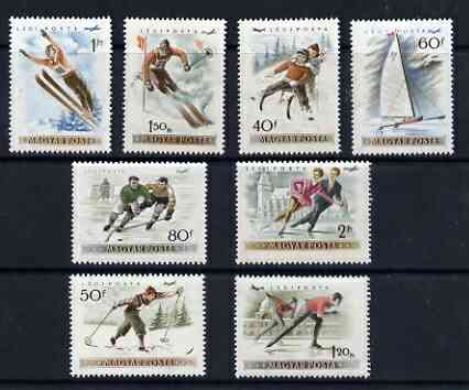 Hungary 1955 Winter Sports Air set of 8 unmounted mint, SG1398-1405, stamps on , stamps on  stamps on sport, stamps on  stamps on skating, stamps on  stamps on skiing, stamps on  stamps on ice hockey, stamps on  stamps on sledg, stamps on  stamps on ice sailing