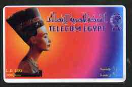 Telephone Card - Egypt £E100 phone card (900 units) showing Queen Nefertiti #03 (Telecom Egypt), stamps on statues, stamps on egyptology, stamps on women