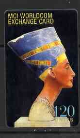 Telephone Card - Egypt 120 units phone card showing Queen Nefertiti (MCI Worldcom), stamps on statues, stamps on egyptology, stamps on women