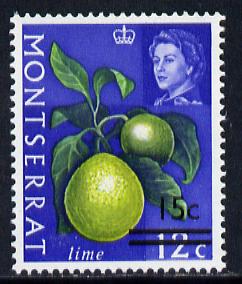Montserrat 1968 Surcharged 15c on 12c lime (wmk upright) unmounted mint, SG 194*, stamps on fruit, stamps on limes