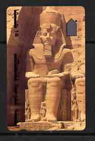 Telephone Card - Egypt phone card showing the Temple at Abu Simbel (Ramses II Colossus), stamps on , stamps on  stamps on statues, stamps on  stamps on egyptology, stamps on  stamps on 