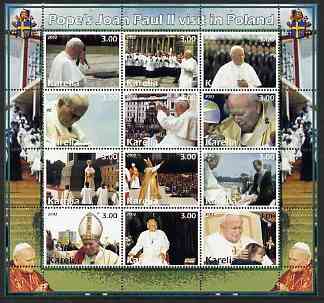 Karelia Republic 2002 Pope John Paul II perf sheetlet #02 containing complete set of 12 values (inscribed Pope Joan Paul II) unmounted mint, stamps on religion, stamps on pope, stamps on personalities