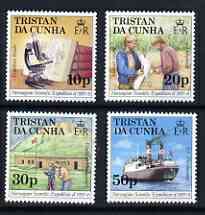 Tristan da Cunha 1987 50th Anniversary of Norwegian Scientific Expedition perf set of 4 unmounted mint, SG 434-37*, stamps on ships, stamps on science, stamps on microscopes, stamps on birds, stamps on albatross, stamps on whales, stamps on chemistry