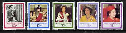 Tristan da Cunha 1986 Queen's 60th Birthday perf set of 5 unmounted mint, SG 406-410*, stamps on royalty