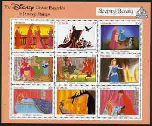 Grenada 1987 50th Anniversary of First Disney Full-length Cartoon Films - Sleeping Beauty perf sheetlet containing 9 values unmounted mint, as SG 1689-97, stamps on disney, stamps on cartoons, stamps on films, stamps on cinema, stamps on 