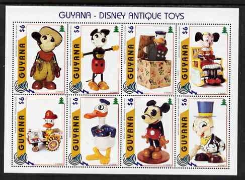 Guyana 1996 Disney Antique Toys perf sheetlet containing 8 values unmounted mint, SG 4799-4806, stamps on disney, stamps on cartoons, stamps on films, stamps on cinema, stamps on toys, stamps on fire
