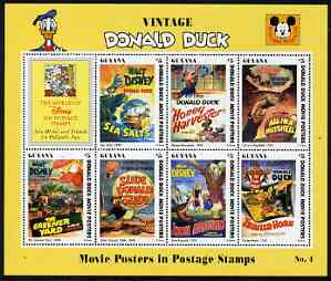 Guyana 1994 Disney's Vintage Donald Duck Movie Posters #4 (incl Honey Harvester) perf sheetlet containing 7 x $5 values unmounted mint, similar to SG 3752-59, stamps on disney, stamps on cartoons, stamps on films, stamps on cinema, stamps on honey, stamps on 