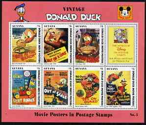 Guyana 1994 Disney's Vintage Donald Duck Movie Posters #5 (incl Bee on Guard) perf sheetlet containing 7 x $5 values unmounted mint, similar to SG 3760-67, stamps on disney, stamps on cartoons, stamps on films, stamps on cinema, stamps on bees, stamps on honey, stamps on  oil , stamps on balloons, stamps on 