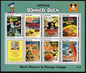Guyana 1994 Disney's Vintage Donald Duck Movie Posters #6 (incl Rugged Bear) perf sheetlet containing 7 x $5 values unmounted mint, similar to SG 3768-75, stamps on disney, stamps on cartoons, stamps on films, stamps on cinema, stamps on bears, stamps on fountains, stamps on boxing, stamps on 