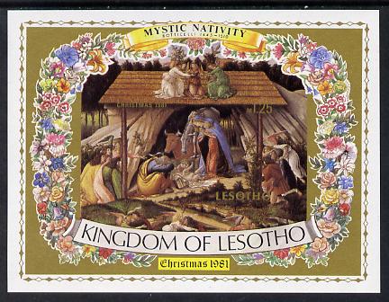 Lesotho 1981 Christmas Nativity by Botticelli imperf m/sheet unmounted mint, as SG MS 461, stamps on arts  christmas    botticelli     donkeys