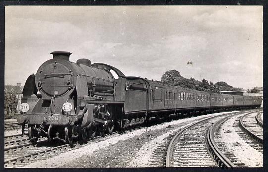 Postcard by Ian Allan - SR Bournmouth to Waterloo express hauled by King Arthur Class 4-6-0 No.736 Excalibur, black & white, unused and in good condition, stamps on railways