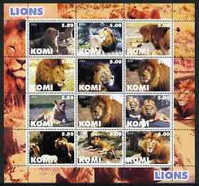 Komi Republic 2004 Lions perf sheetlet containing set of 12 values unmounted mint, stamps on cats, stamps on lions