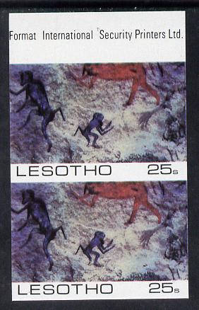 Lesotho 1983 Baboons (Rock Paintings) 25s value imperf pair unmounted mint (SG 541), stamps on animals, stamps on arts, stamps on apes