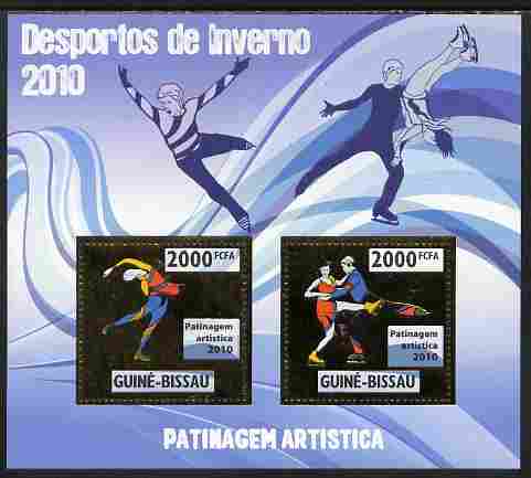 Guinea - Bissau 2010 Winter Olympic Sports - Figure Skating perf sheetlet containing 2 values in gold unmounted mint, stamps on olympics, stamps on sport, stamps on skating, stamps on ice skating, stamps on dancing