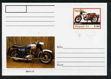 Marij El Republic 1999 Motorcycles postal stationery card No.05 from a series of 16 showing BSA D7 & C15, unused and pristine, stamps on motorbikes