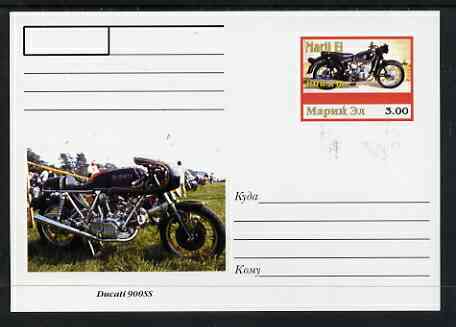 Marij El Republic 1999 Motorcycles postal stationery card No.13 from a series of 16 showing BMW & Ducatti, unused and pristine, stamps on motorbikes
